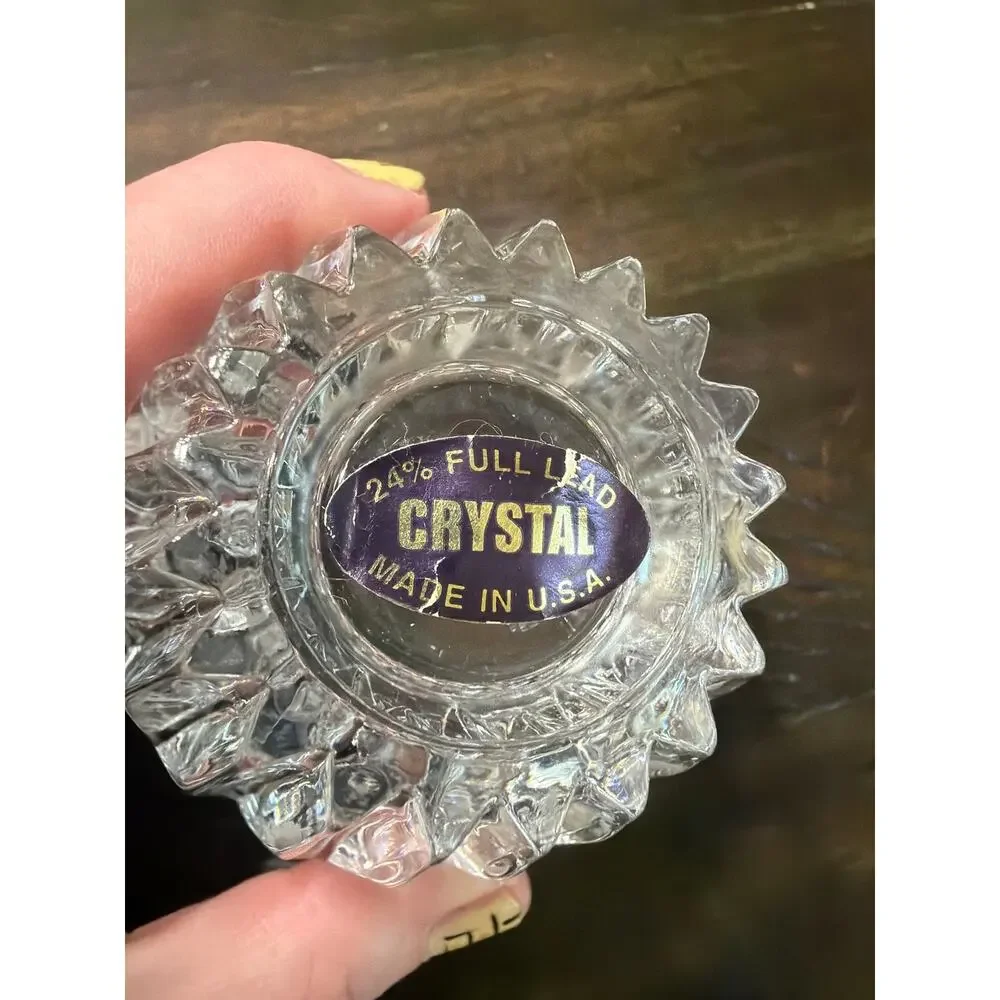 Vintage 24% Full Lead Crystal Votive Candle Holder Starburst Made in USA